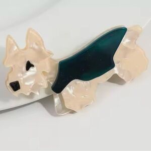 Cream and Green Dog Brooch New